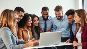 Menschengruppe am Laptop